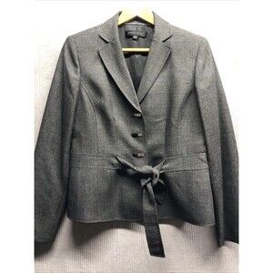 Anne Klein Blazer Size 10 Gray Singlebreast Snap Closure Tie Front Career Work